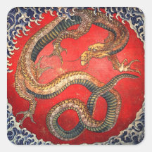 北斎の龍, dragão de Hokusai do 北斎, Hokusai Adesivos Quadrados