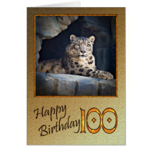100th Cartão de aniversário com um leopardo de nev