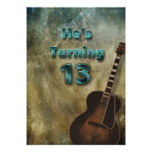 13o Convite do aniversário - guitarra/homem