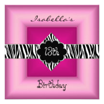 13o Preto animal adolescente 5 do rosa selvagem do Convites Personalizado