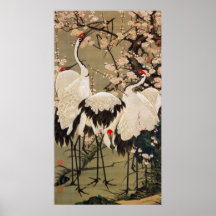 15. o 梅花群鶴図, ameixa do 若冲 floresce & guindastes, J Pôsteres