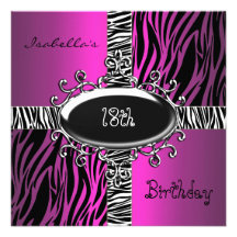 18o Preto animal adolescente 4 do rosa selvagem do Convite Personalizado