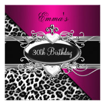 30o Leopardo branco preto cor-de-rosa de prata do  Convites Personalizados