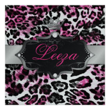 311-Baroque princesa Preto Cor-de-rosa Leopardo Me Convites Personalizados