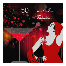 50th Branco vermelho fabuloso de 50 divas da festa Convites Personalizados