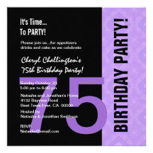 75th Preto roxo moderno C848 do aniversário Convites