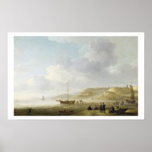 A costa perto de Scheveningen com rosa da pesca so Poster