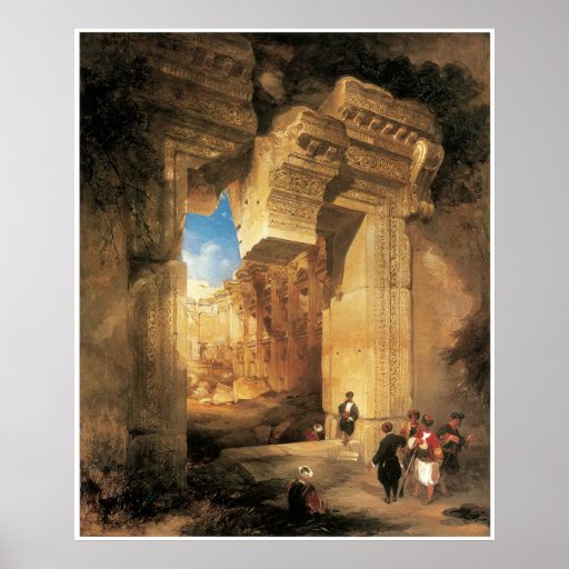 A entrada do grande templo em Baalbek, 1841 Impressão