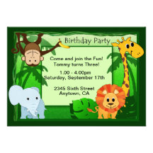 A festa de aniversário do tema da selva convida convites