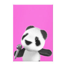 A panda 3d bonito canta com um Mic (editável) Impressão Em Canvas