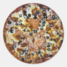 A pizza dos trabalhos adesivo em formato redondo