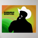 A silhueta do cantor country, parte traseira verde posteres