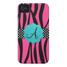 A zebra cor-de-rosa listra o monograma capa iPhone 4 Case-Mate