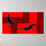Abstrato preto & vermelho do geco Running - das li Posteres