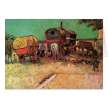 Acampamento dos ciganos com as caravana por Van Go Cartoes