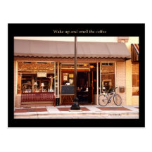 Acorde e cheire o café cartao postal