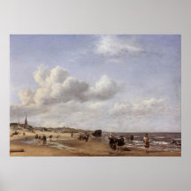 Adriaen camionete de Velde a praia em Scheveningen Poster