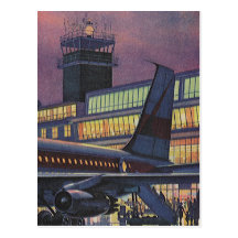 Aeroporto do vintage, passageiros que embarcam o a cartão postal