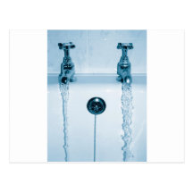 Água quente & fria, tempo do banho, torneiras Runn Cartões Postais