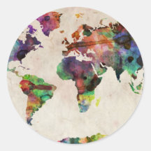 Aguarela urbana do mapa do mundo adesivos em formato redondos