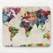 Aguarela urbana do mapa do mundo mouse pads