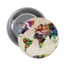Aguarela urbana do mapa do mundo pins