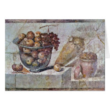 Ainda vida com a bacia de vidro de fruta e de vaso cartões