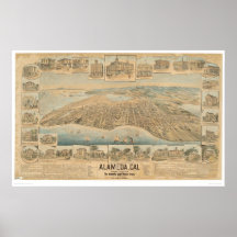 Alameda, mapa panorâmico do CA (0540A) Impressão