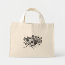 Alaúde preto e branco e plantas gráficos bolsas