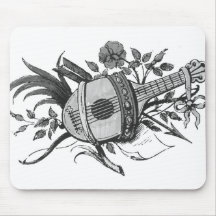 Alaúde preto e branco e plantas gráficos mousepad