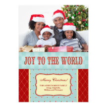 Alegria ao Natal da foto de família do mundo Convites Personalizados
