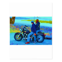 Amantes da motocicleta no Beacg Cartões Postais