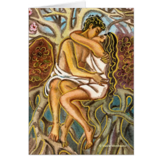 Amantes que beijam-se sob uma árvore de florescênc cartao