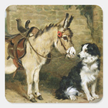 Amigos animais do cão & do asno - arte do vintage  adesivos