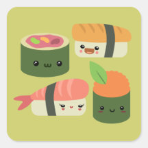 Amigos do sushi adesivos quadrados