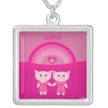 Amor cor-de-rosa bonito & arco-íris dos gatos dos  colares personalizados