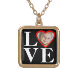 AMOR do quadro do coração da foto preto/branco/ver Colar