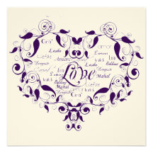 Amor em alguma língua no convite roxo do casamento