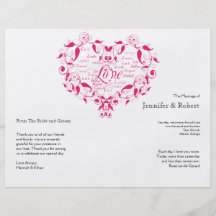 Amor em alguma língua no programa do casamento do  panfletos personalizados