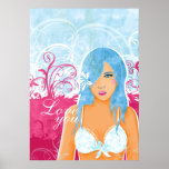 Amor - mulher com o poster azul do cabelo