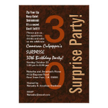 Aniversário de 30 anos Brown moderno Z525 alaranja Convite Personalizados