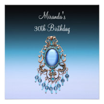 Aniversário de 30 anos exótico ornamentado azul da convite