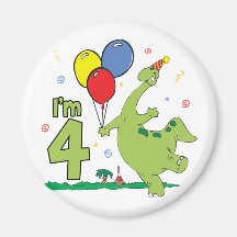 Aniversário de Dino 4o Imãs De Geladeira