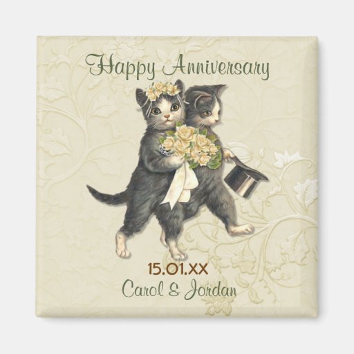 Aniversário dos gatos do casamento - personalize imã