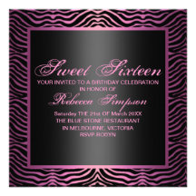 Aniversário moderno doce cor-de-rosa/preto da zebr convites personalizado