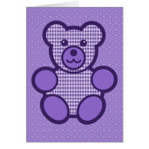 Aniversário roxo do urso de ursinho da xadrez cartões