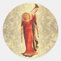 Anjo com trombeta adesivo em formato redondo