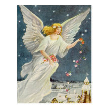 Anjo do Victorian do natal vintage com rosas das e Cartao Postal