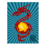 Ano chinês do vermelho metálico do dragão cartão postal
