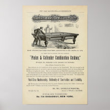Anúncio 1874 das tabelas de bilhar da antiguidade posteres